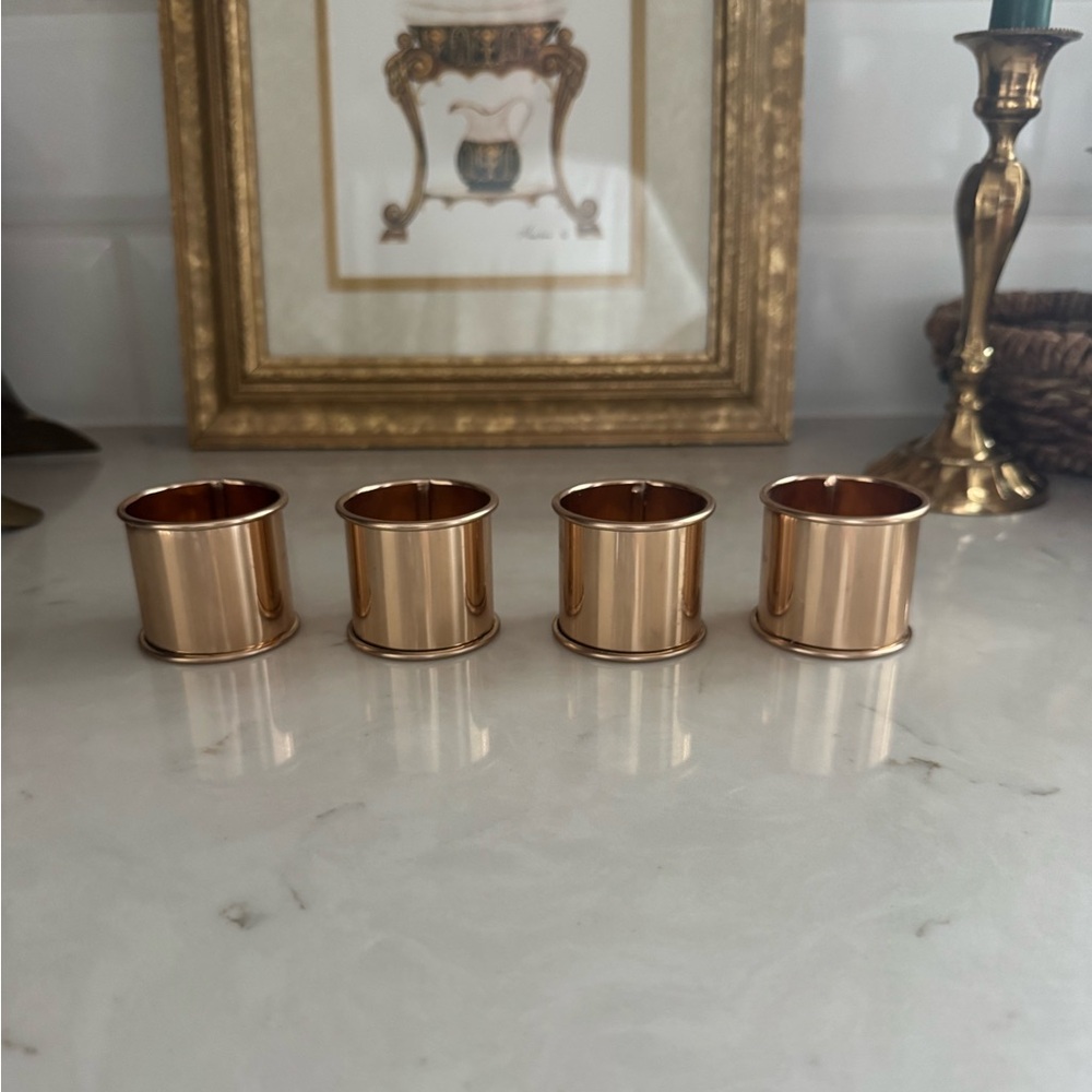 Polished Brass Metal Rolled Rim Napkin Rings Holders Mirror Gold Finish Set of 4